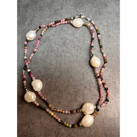 Lucas Lameth multi tourmaline and baroque pearl 32 inch necklace - Picture 4 of 13